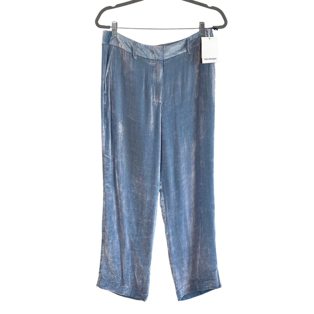 NEW Sies Marjan Silk Willa Tailored Cropped Corduroy‎ Pant Light Blue Size 8